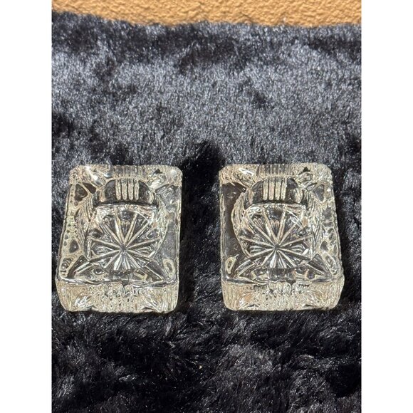 Pair Of Vintage Glass Salt Cellers Trinket Ashtrays  Cut Glass Design - Picture 1 of 6